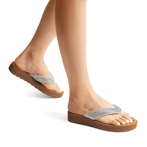 Arch Support Rhinestone Strap Flip Flops - SILVER-RHINESTONE - 1